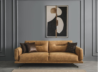 Three Seater Sofa 3 Seater Sofas Brown Imitation leather Living room Luxury Seat